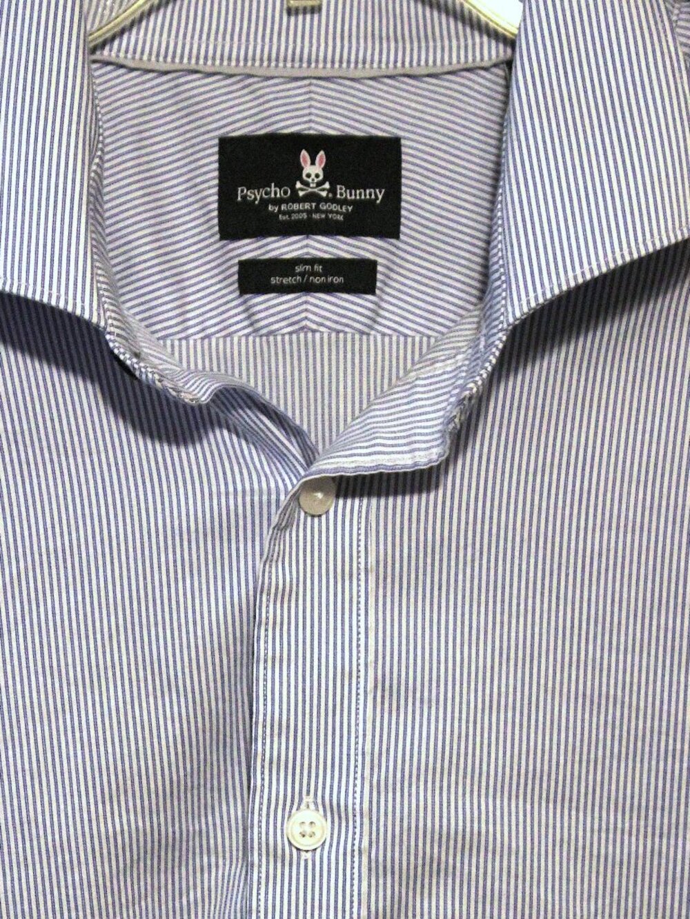 PSYCHO BUNNY Slim Fit Blue Stripe Button Down Shirt Mens 17 34/35 Office Formal
